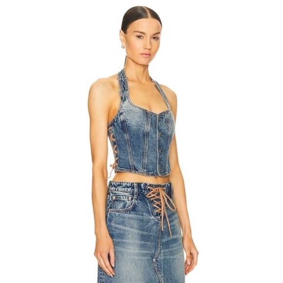 GRLFRND Phoebe Laced Halter Top  in Nashville Suede medium - Picture 4 of 14